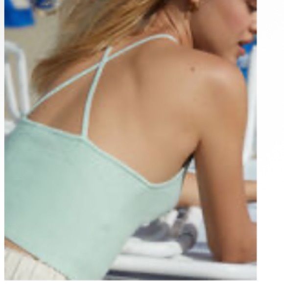 PacSun Tops - LA Hearts PacSun Mint Cropped Sweater Knit Halter Cami with Criss-Cross Back NWT